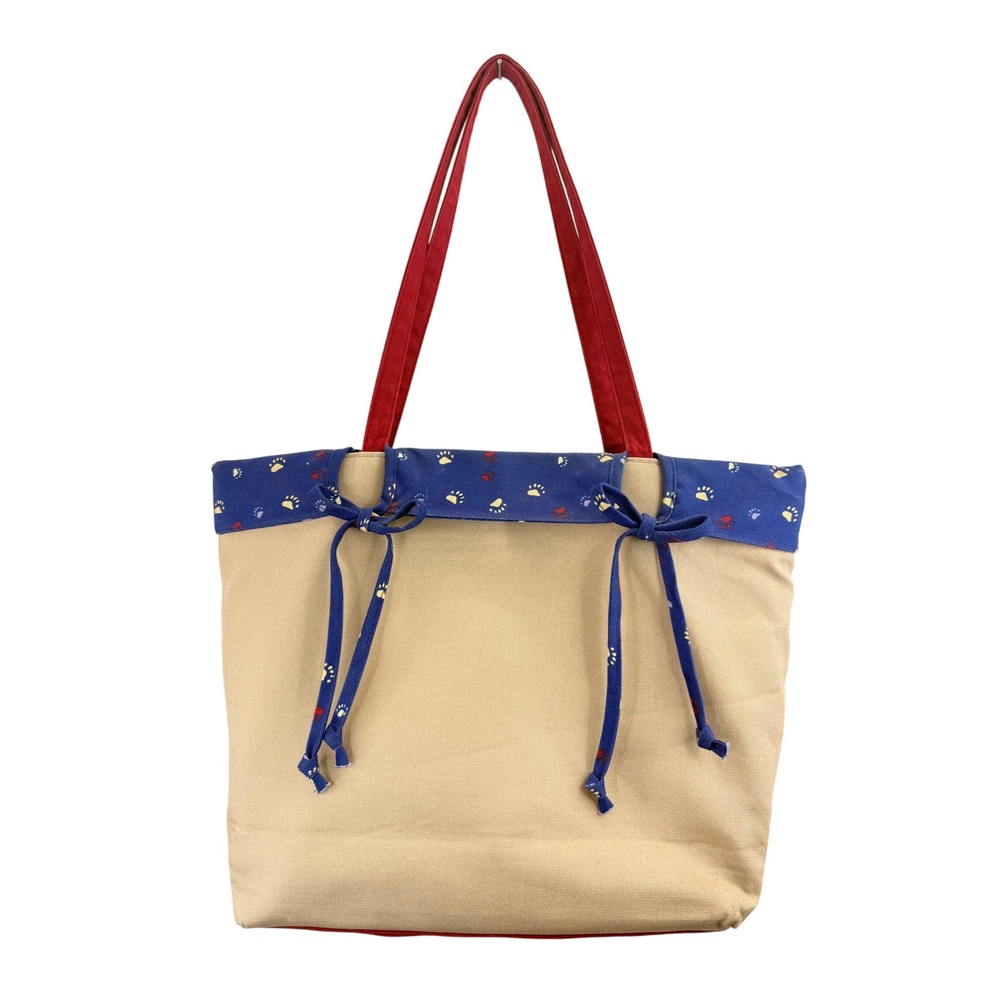 Boyds Bearcountry Basket Fest 06 Canvas Tote Bag Red Paw‎ Print Handles - Picture 2 of 9
